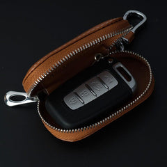 Smooth Faux Leather Car Key Bag Cover Zipper Business Key Case