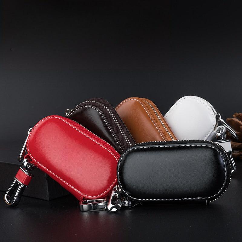 Smooth Faux Leather Car Key Bag Cover Zipper Business Key Case