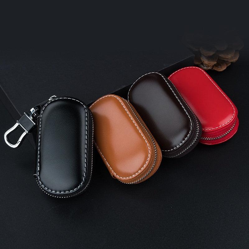 Smooth Faux Leather Car Key Bag Cover Zipper Business Key Case
