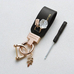 Leaf Shell Pendant Keychain PU Leather Key Ring for Women Men