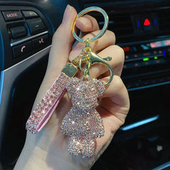 Inlay Artificial Diamond Bear Car Keychain