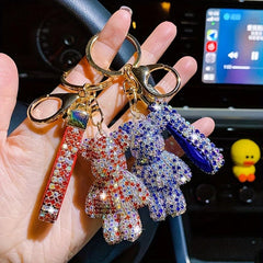 Inlay Artificial Diamond Bear Car Keychain