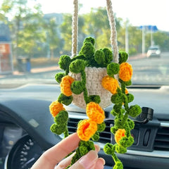 Crochet Orchid Pendant for Car Decor