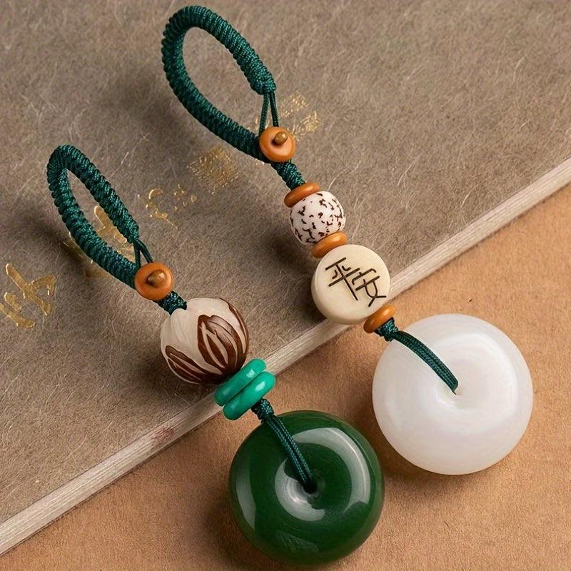 Lucky Jade Buckle Keychain 8cm Jade Keychain Bag Charm Holiday Gift