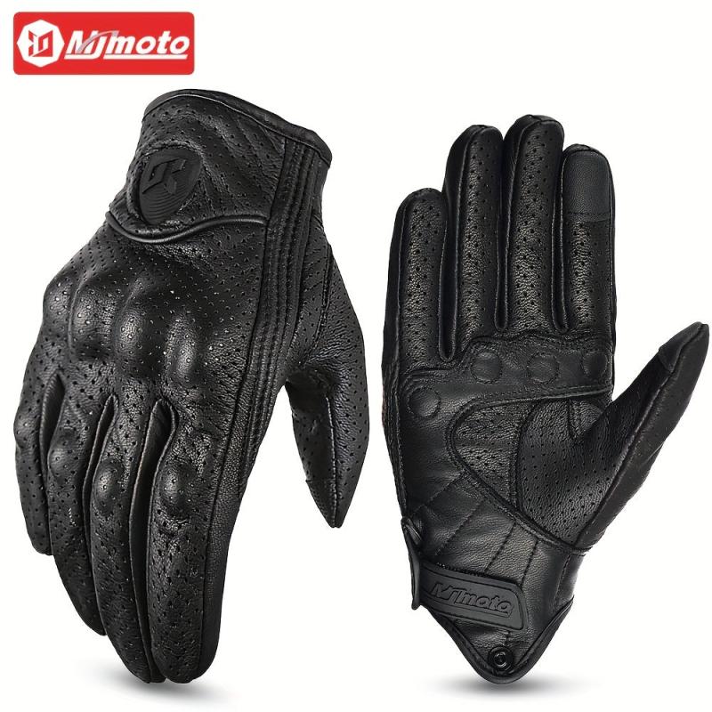 MJMOTO Summer Motorcycle Gloves Leather Men Touch Screen Breathable