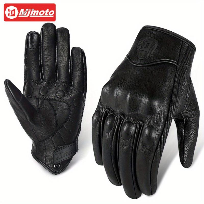 MJMOTO Summer Motorcycle Gloves Leather Men Touch Screen Breathable