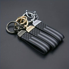 PU Leather USA Flag Car Key Chain - America Flag Key Ring for Motorcycles SUV