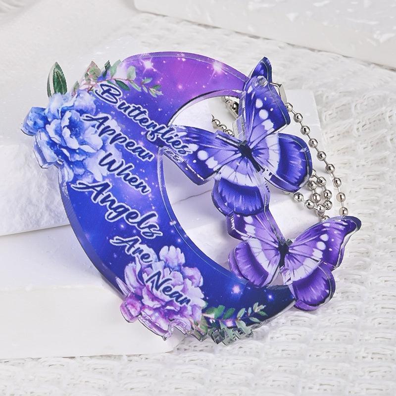Purple Butterfly Moon Pendant Car Rearview Mirror Key Chain Bag Gift