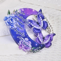 Purple Butterfly Moon Pendant Car Rearview Mirror Key Chain Bag Gift