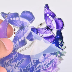 Purple Butterfly Moon Pendant Car Rearview Mirror Key Chain Bag Gift
