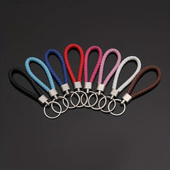 8pcs Woven Leather Rope Key Chain Car Pendant PU Key Rope Gift