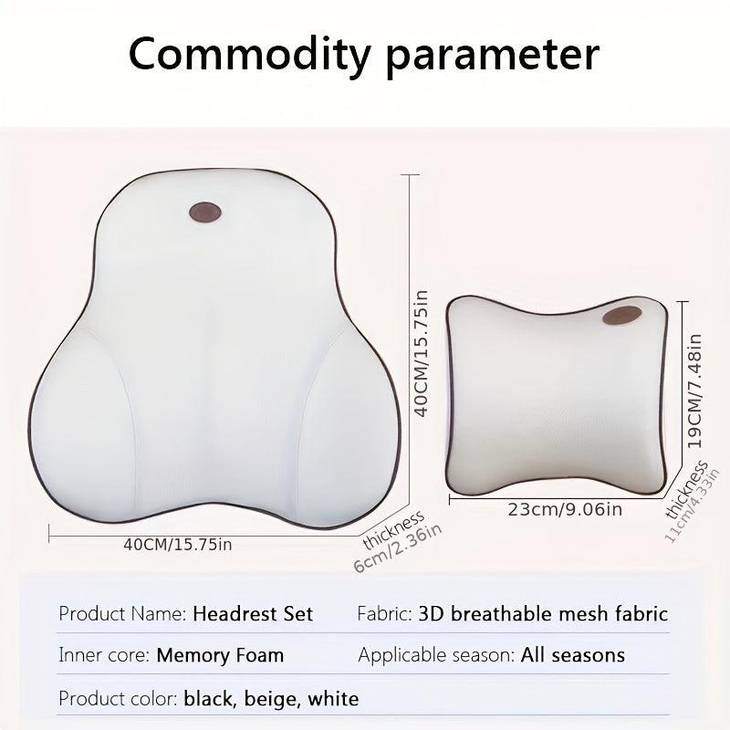Car Headrest Lumbar Pillow Set Memory Foam Support