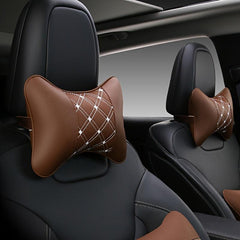 2pcs Leather Car Headrest Pillows Neck Pillows for Fatigue Driving