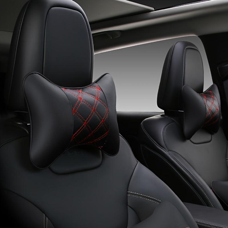 2pcs Leather Car Headrest Pillows Neck Pillows for Fatigue Driving