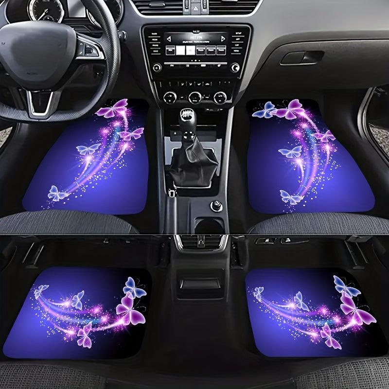 Butterfly Flower Car Floor Mats Set for Women Girly