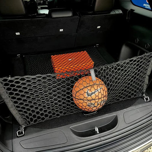 Flexible Car Trunk Storage Mesh Bag with Hooks, Luggage Cargo Pocket