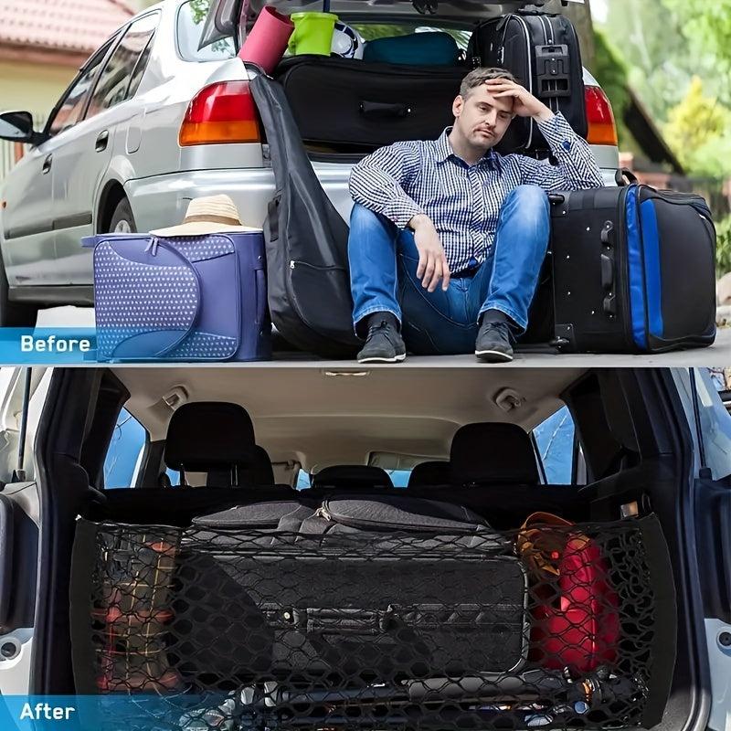 Flexible Car Trunk Storage Mesh Bag with Hooks, Luggage Cargo Pocket