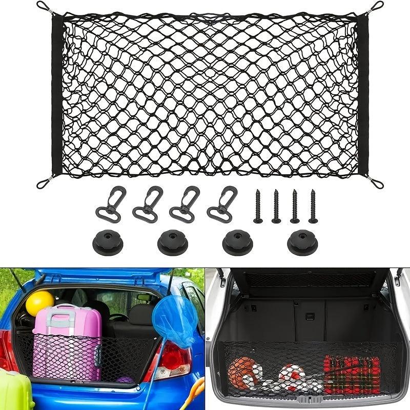 Flexible Car Trunk Storage Mesh Bag with Hooks, Luggage Cargo Pocket