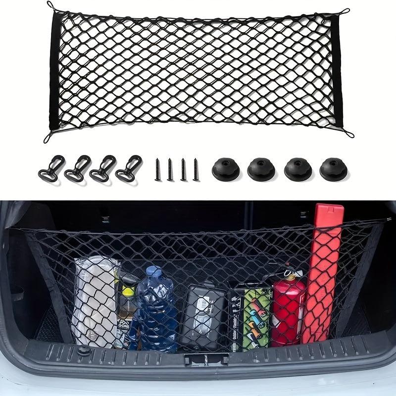 Flexible Car Trunk Storage Mesh Bag with Hooks, Luggage Cargo Pocket