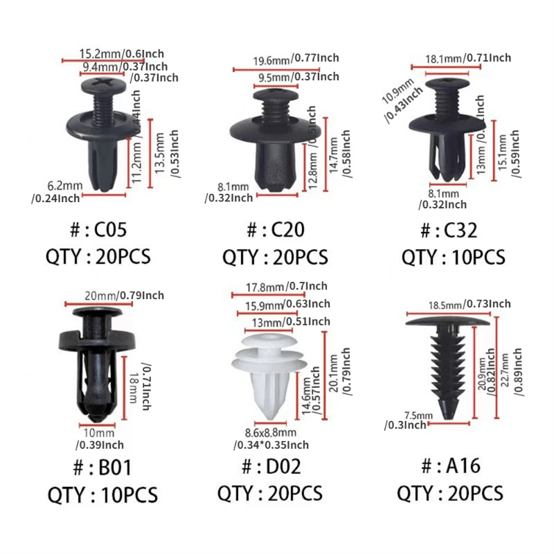 100pcs Auto Fastener Clip Set Mixed Car Body Push Retainer Pin Rivet