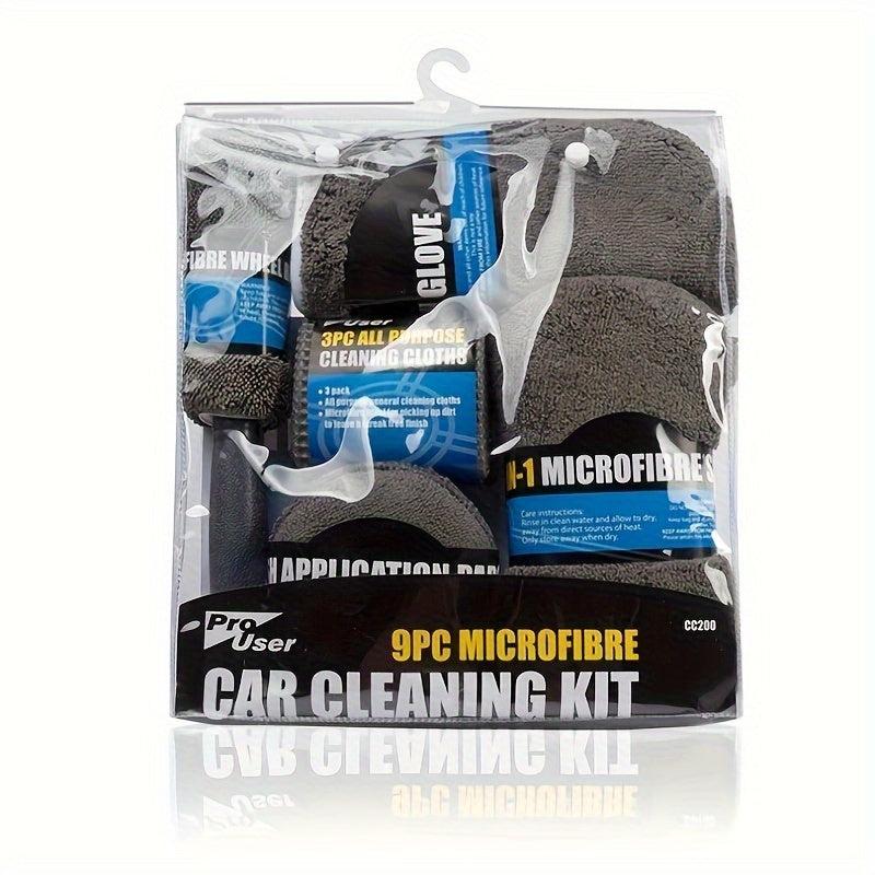 9pcs Car Wash Cleaning Tool Water Absorbent Detailing Tire Brush Towel