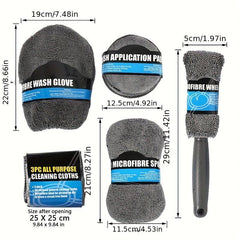 9pcs Car Wash Cleaning Tool Water Absorbent Detailing Tire Brush Towel