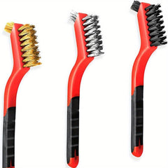 3Pcs Wire Brush Set with Curved Handle Grip for Rust Dirt & Paint Scrubbing