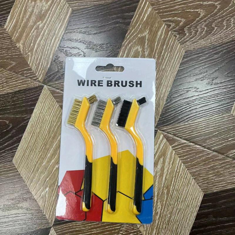 3Pcs Wire Brush Set with Curved Handle Grip for Rust Dirt & Paint Scrubbing