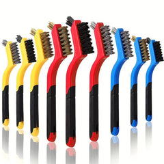 3Pcs Wire Brush Set with Curved Handle Grip for Rust Dirt & Paint Scrubbing