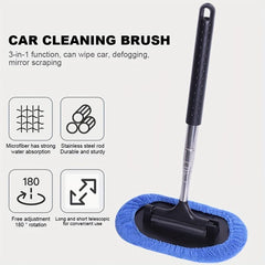 3 In 1 Car Window Cleaner Brush Kit Microfiber Wash Tool Long Handle