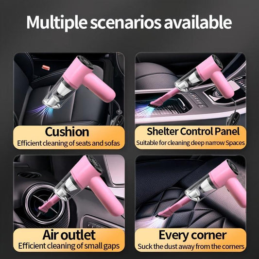 Pink Vehicle Vacuum Cleaner High Power Wet Dry Cleaning Portable Mini Handheld
