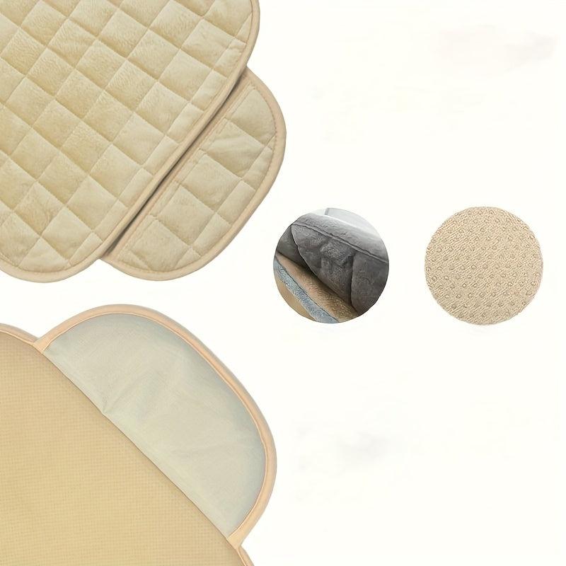 Plush Car Seat Cushion with Non Slip Bottom & Storage Pouch