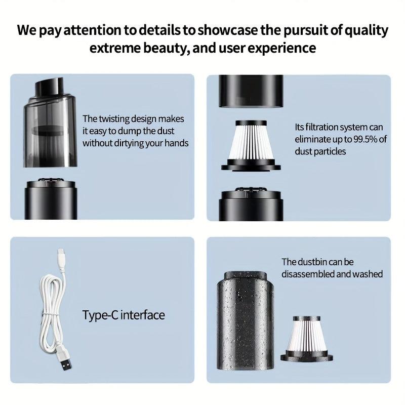 Portable Car Mounted Wireless Vacuum Cleaner - Strong Suction