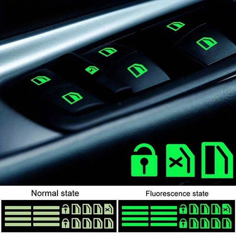 Car Window Button Luminous Sticker Set Night Fluorescent Decals