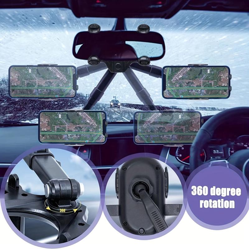 360 Rotatable Car Rearview Mirror Mobile Phone Holder