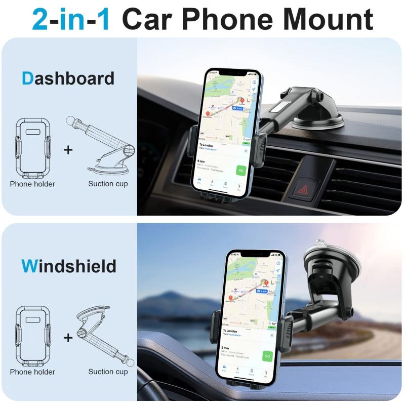 Car Phone Holder 2-in-1 Dashboard Windshield Hands-Free