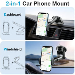 Car Phone Holder 2-in-1 Dashboard Windshield Hands-Free