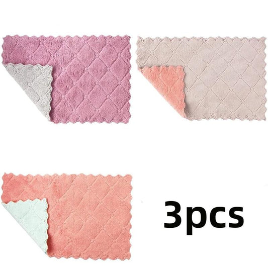 Soft Coral Fleece Dishwashing Cloth with Scouring Pad