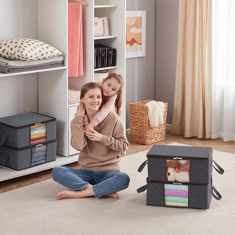 3Pack Clothes Storage Bag Foldable Organizer Sturdy Fabric Clear Window