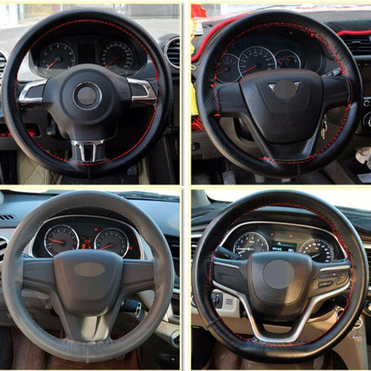 15in PU Leather Soft Steering Wheel Cover Needles Thread Case Protector
