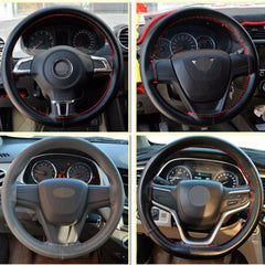 15in PU Leather Soft Steering Wheel Cover Needles Thread Case Protector