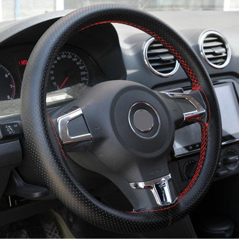 15in PU Leather Soft Steering Wheel Cover Needles Thread Case Protector