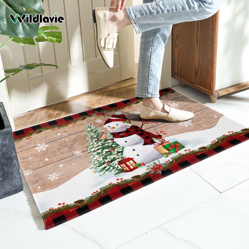 Non Slip Doormat Welcome Mat Merry Christmas Snowman Xmas Tree