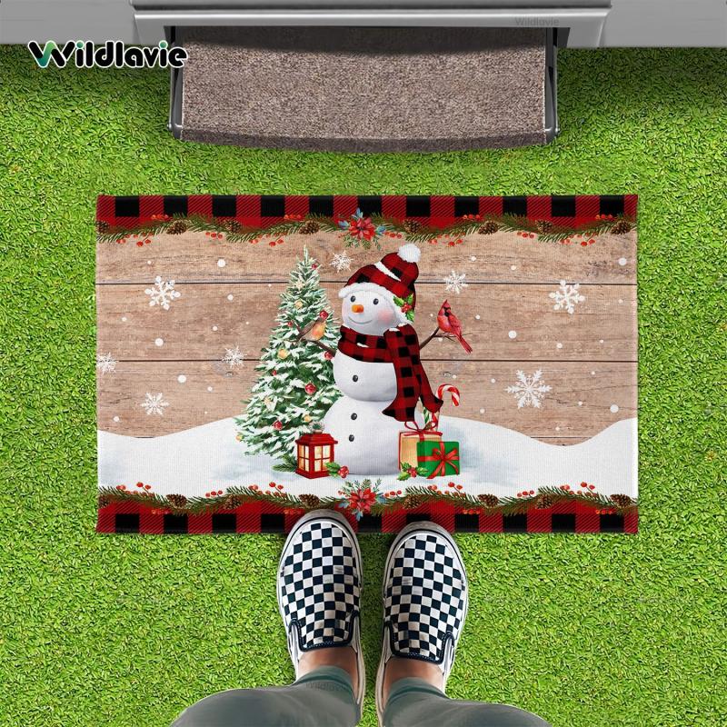 Non Slip Doormat Welcome Mat Merry Christmas Snowman Xmas Tree
