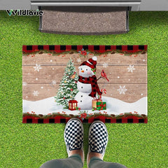 Non Slip Doormat Welcome Mat Merry Christmas Snowman Xmas Tree