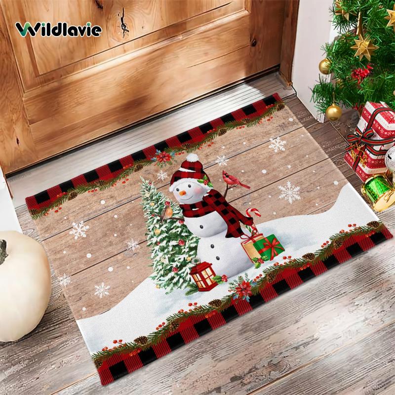 Non Slip Doormat Welcome Mat Merry Christmas Snowman Xmas Tree