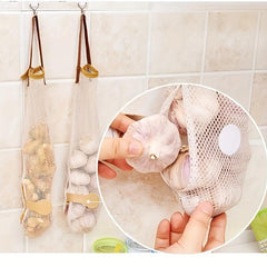 3pcs Hangable Mesh Fruit & Veg Storage Bag Portable Handle Kitchen Garlic Onion