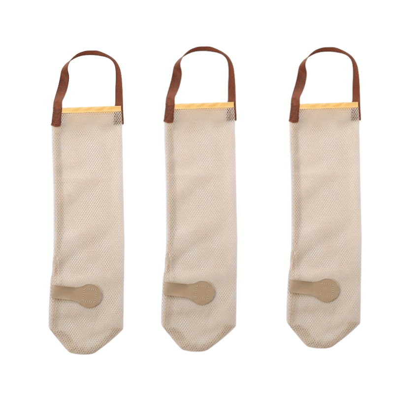 3pcs Hangable Mesh Fruit & Veg Storage Bag Portable Handle Kitchen Garlic Onion