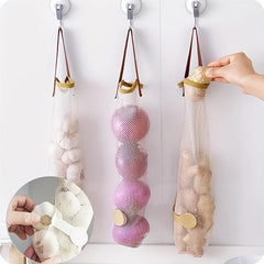 3pcs Hangable Mesh Fruit & Veg Storage Bag Portable Handle Kitchen Garlic Onion