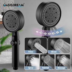 Adjustable High Pressure Shower Head 5 Mode Spa-Like Shower Wall Bracket Hose